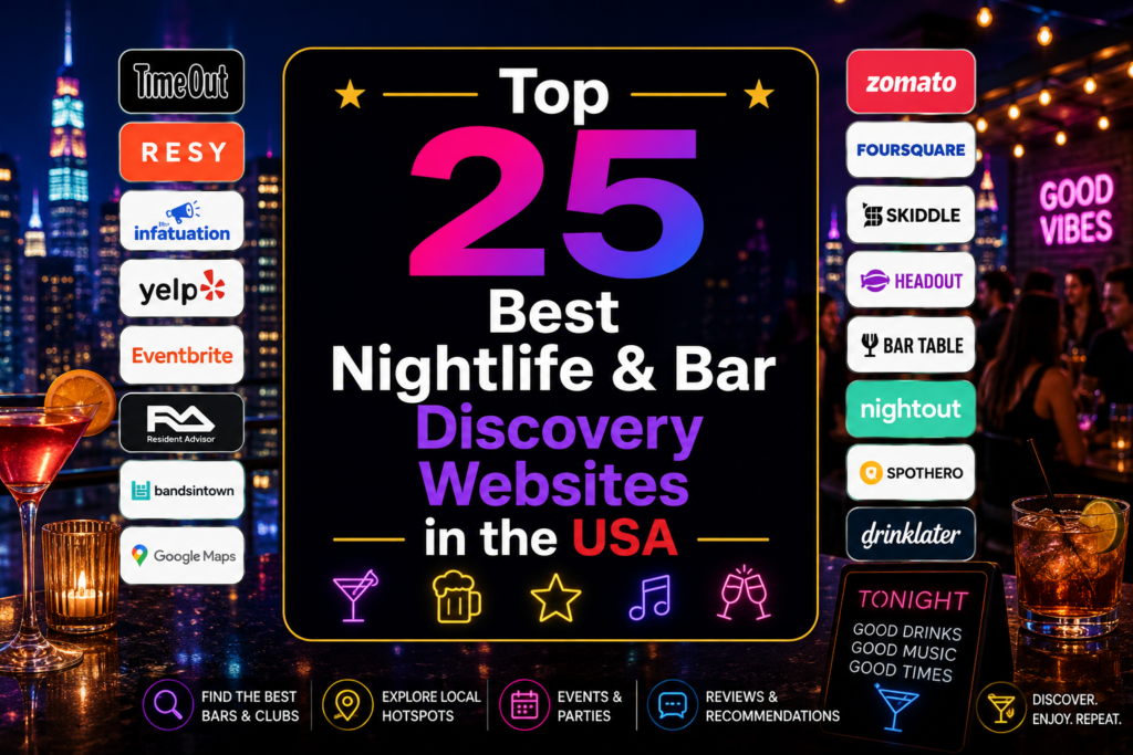 Top 25 Best Nightlife & Bar Discovery Websites in the USA